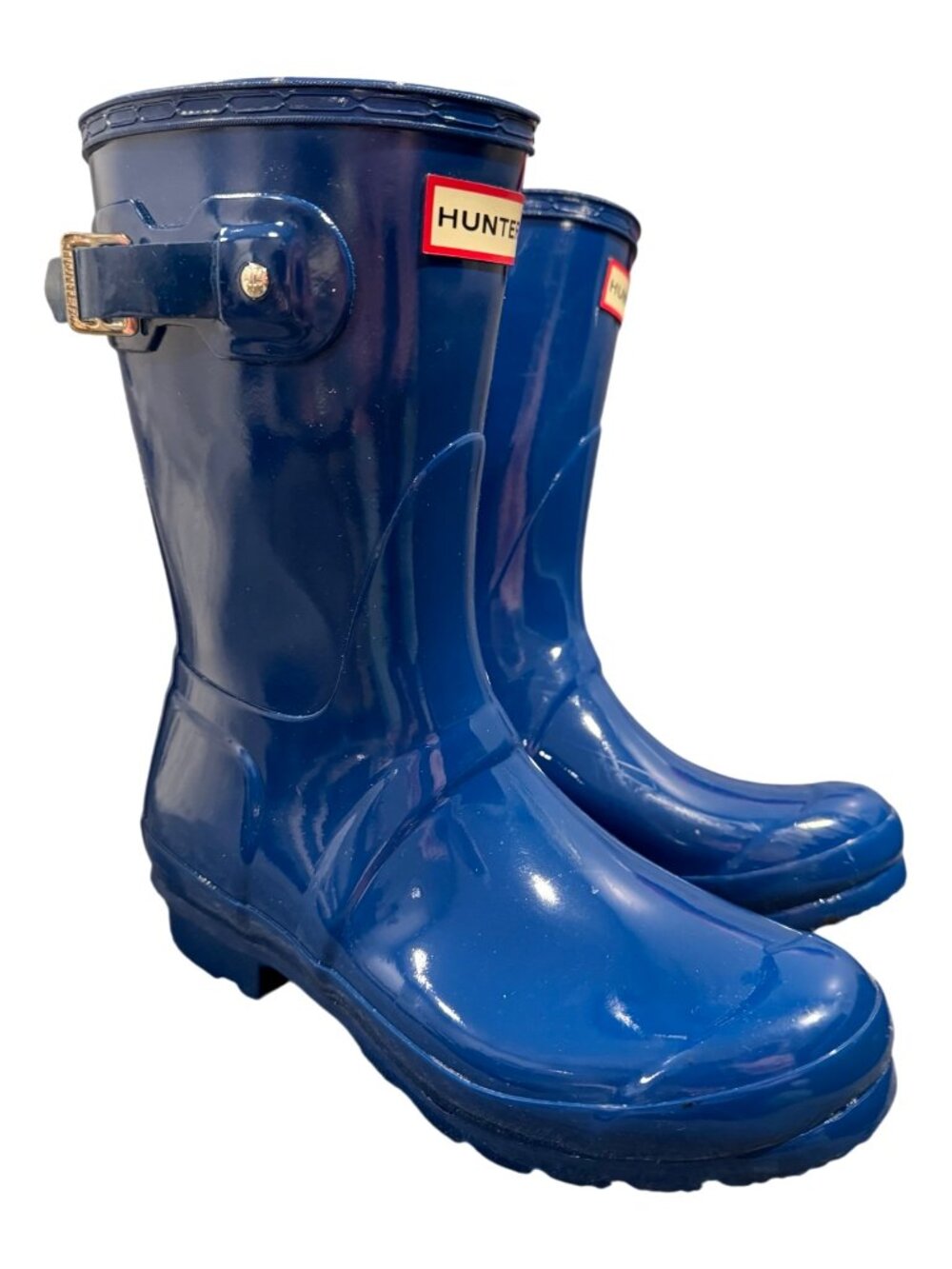 Hunter Original Short Gloss Rain Boots Women’s 7 EU 38 Royal Blue Wellington EUC
